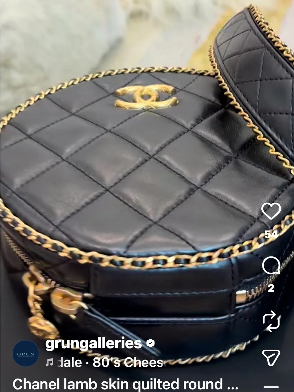 CHANEL Black Quilted Round Crossbody with Gold CC